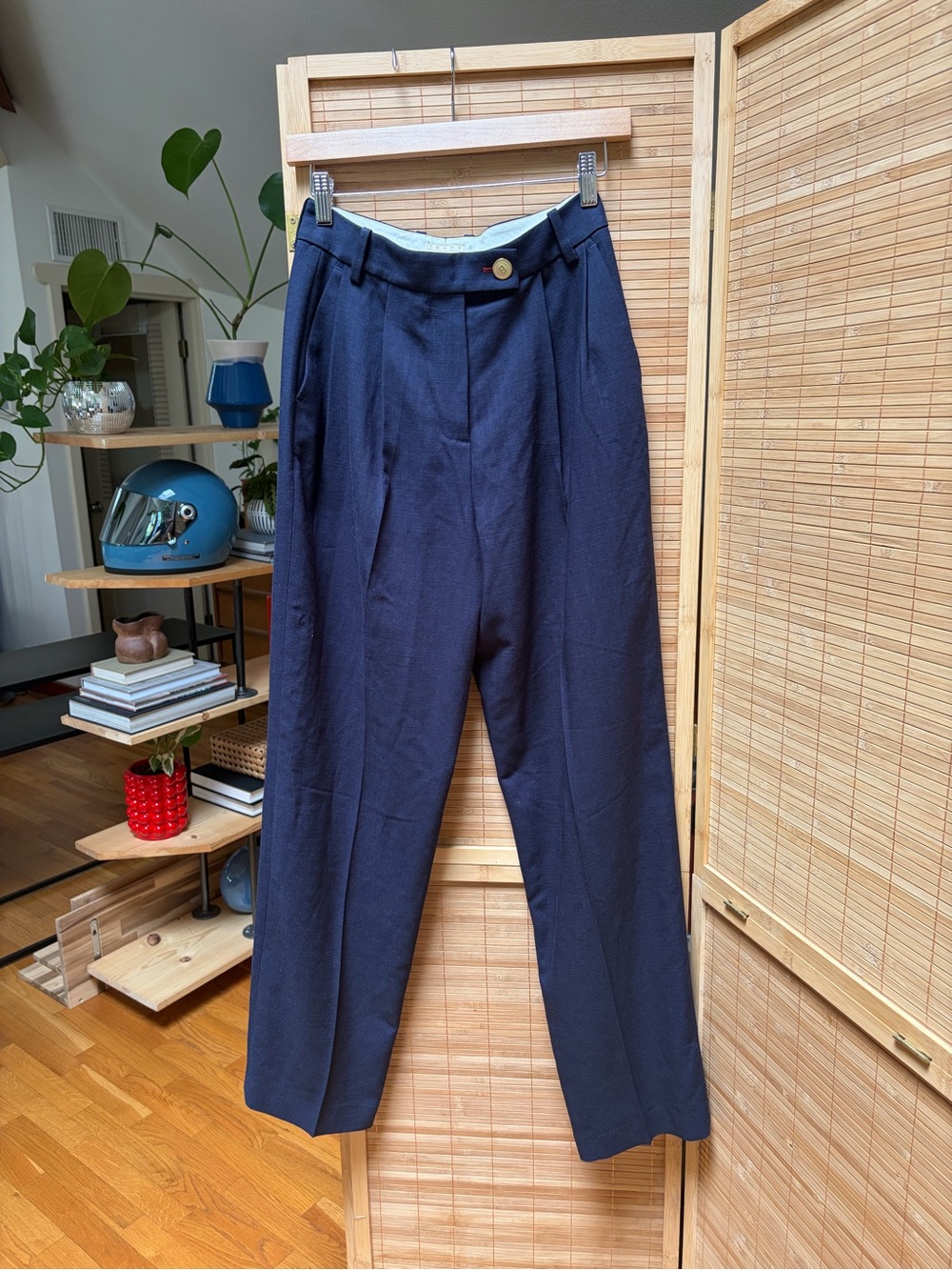 NWT Tommy Hilfiger Sofia Richie Graince Linen Navy High-Waist Pleated Trousers